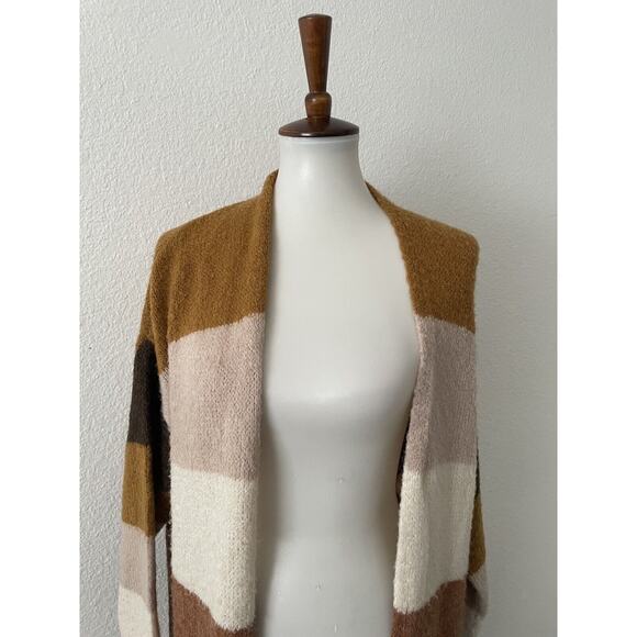 Dreamers Cardigan Sweater Striped Multicolor Open Front Stretch Knit - Picture 2 of 10